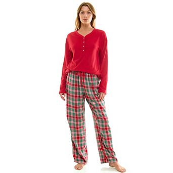 Women's Croft & Barrow® Henley Pajama Top & Flannel Pajama Bottoms Set