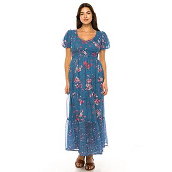 Women's Penelope Rose Printed Bubble Sleeve Maxi Dress