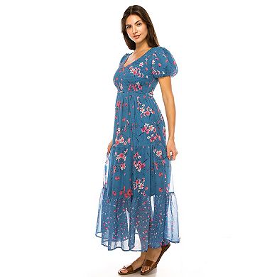 Women's Penelope Rose Printed Bubble Sleeve Maxi Dress