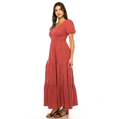 Women's Penelope Rose Solid Bubble Sleeve Maxi Dress