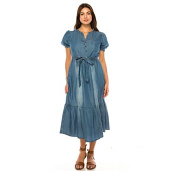Women's Penelope Rose Banded Collar Midi Dress