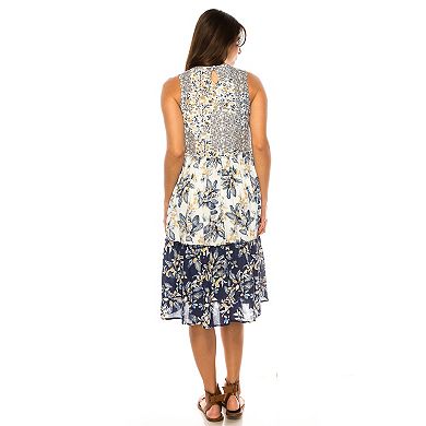Women's Penelope Rose Sleeveless Mixed Tiered Print Midi Dress