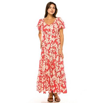 Women's Penelope Rose Allover Print Flutter Sleeve Maxi Dress