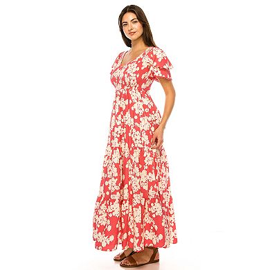 Women's Penelope Rose Allover Print Flutter Sleeve Maxi Dress
