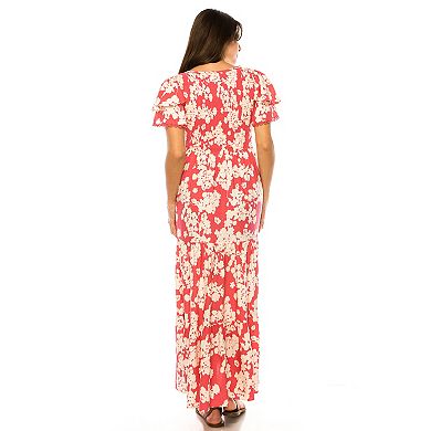 Women's Penelope Rose Allover Print Flutter Sleeve Maxi Dress