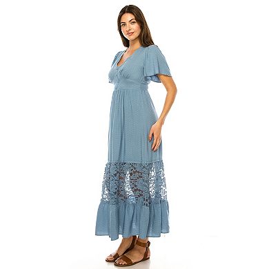 Women's Penelope Rose Flutter Sleeve Lace Maxi Dress