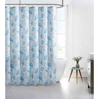 Kate Aurora Seaside Villa Mosaic Coastal Seashells and Starfish Fabric Shower Curtain