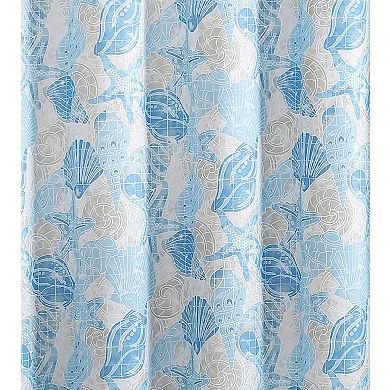 Kate Aurora Seaside Villa Mosaic Coastal Seashells and Starfish Fabric Shower Curtain