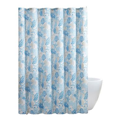 Kate Aurora Seaside Villa Mosaic Coastal Seashells and Starfish Fabric Shower Curtain