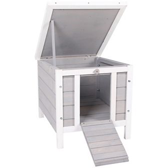 Small Cute Cat House w/ Hatch Door, Resistance to Weather, & Raised Floor