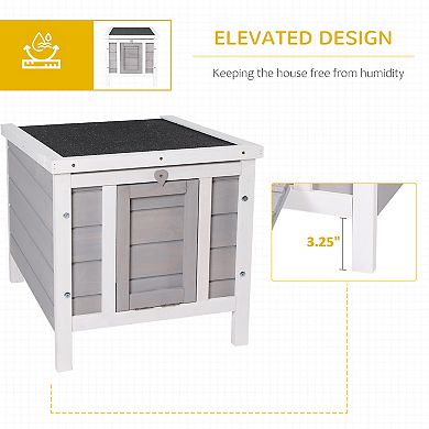 Small Cute Cat House w/ Hatch Door, Resistance to Weather, & Raised Floor
