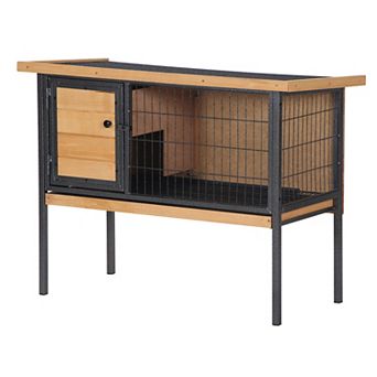 PawHut Rabbit Hutch Elevated with Tray, Openable Roof, Indoor/Outdoor