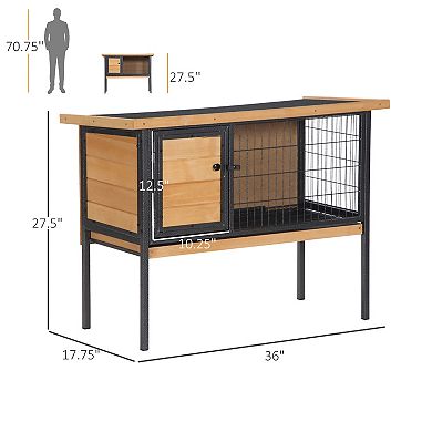 PawHut Rabbit Hutch Elevated with Tray, Openable Roof, Indoor/Outdoor