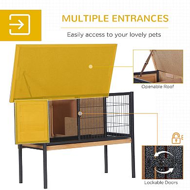 PawHut Rabbit Hutch Elevated with Tray, Openable Roof, Indoor/Outdoor