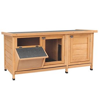 PawHut Bunny Cage w/ Feeding Trough Cleaning Tray for Rabbits & Guinea Pigs