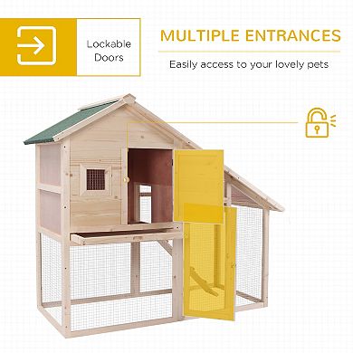 PawHut 55" L 2-Tier Wooden Rabbit Hutch Bunny Cage