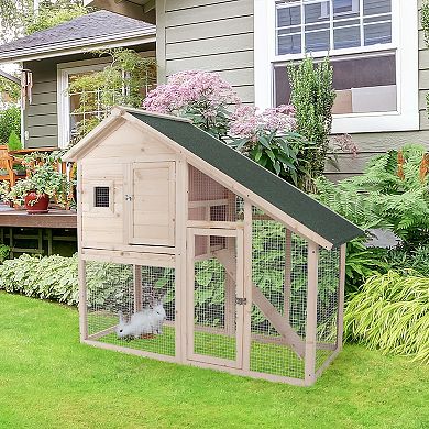 PawHut 55" L 2-Tier Wooden Rabbit Hutch Bunny Cage