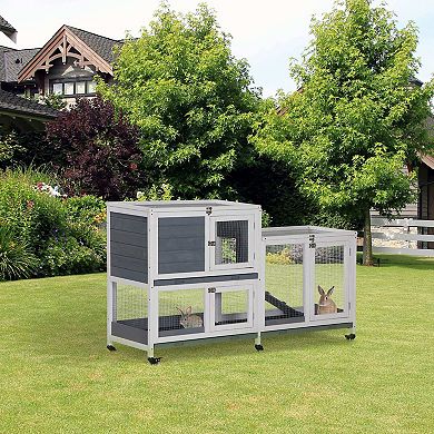 Outdoor Rabbit Cage Elevated Pet House with Lockable Doors