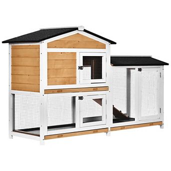 2 tier Wooden Rabbit Hutch, Small Animal House Pet Cage w/Tray, Asphalt Roof