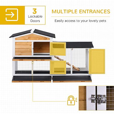 2-Tier Wooden Rabbit Hutch, Small Animal House Pet Cage w/Tray, Asphalt Roof