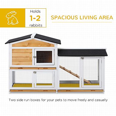 2-Tier Wooden Rabbit Hutch, Small Animal House Pet Cage w/Tray, Asphalt Roof