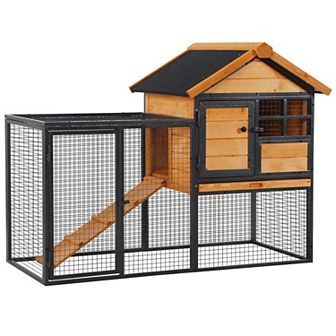Outdoor Rabbit Cage Elevated Pet House w/ Slide-Out Tray