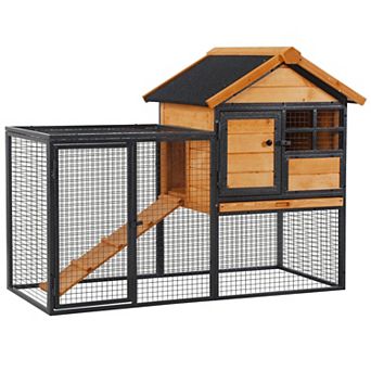 PawHut Wooden Rabbit House with Roof for Outdoors 48inch L x 24.75" W x 36.25" H
