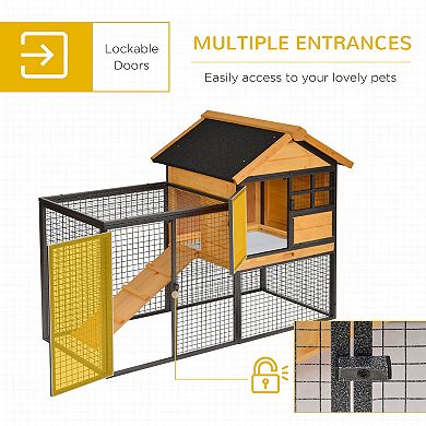 Outdoor Rabbit Cage Elevated Pet House w/ Slide-Out Tray