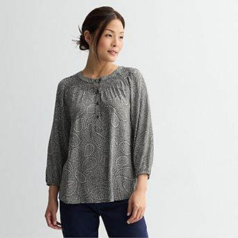 Petite Croft & Barrow® Smocked Neckline Blouse