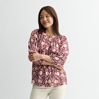 Petite Croft & Barrow® Smocked Neckline Blouse