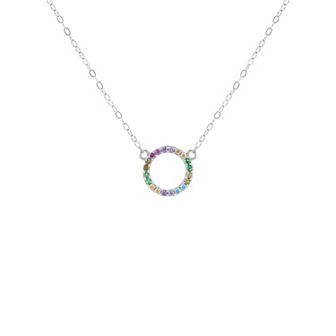 PRIMROSE Sterling Silver Multicolor Cubic Zirconia Circle Cable Chain Necklace
