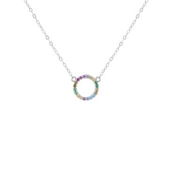 PRIMROSE Sterling Silver Multicolor Cubic Zirconia Circle Cable Chain Necklace