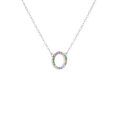PRIMROSE Sterling Silver Multicolor Cubic Zirconia Circle Cable Chain Necklace
