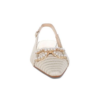 London Rag Crina Women's Pointed Toe Striped Slingback Dress Shoes