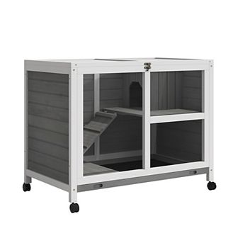 Indoor Rabbit Hutch with Wheels, Safe Environmental Materials, Wood Rabbit Cage