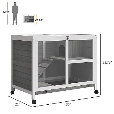 Indoor Rabbit Hutch with Wheels, Safe Environmental Materials, Wood Rabbit Cage