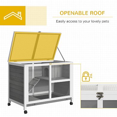 Indoor Rabbit Hutch with Wheels, Safe Environmental Materials, Wood Rabbit Cage