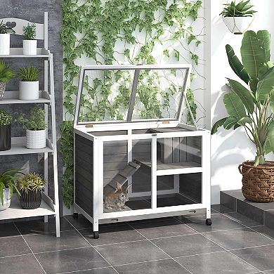 Indoor Rabbit Hutch with Wheels, Safe Environmental Materials, Wood Rabbit Cage
