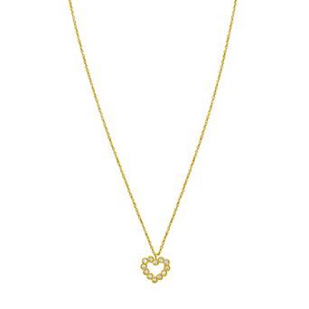 14k Gold Open Heart Pendant Necklace with Diamonds Accent