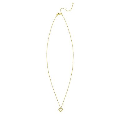 14k Gold Open Heart Pendant Necklace with Diamonds