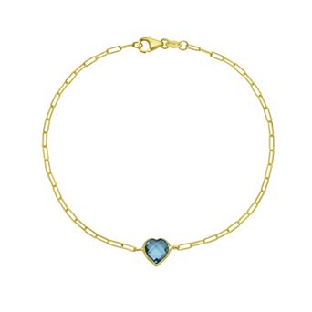 Karat Rush 14k Gold Blue Topaz Heart Paperclip Bracelet