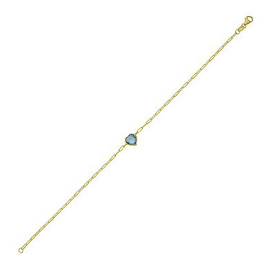 Karat Rush 14k Gold Blue Topaz Heart Paperclip Bracelet