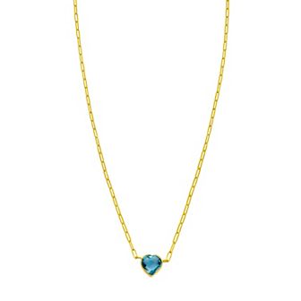 Karat Rush 14k Gold Blue Topaz Heart Paperclip Necklace