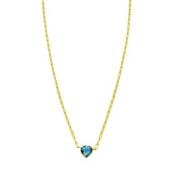 Karat Rush 14k Gold Blue Topaz Heart Paperclip Necklace