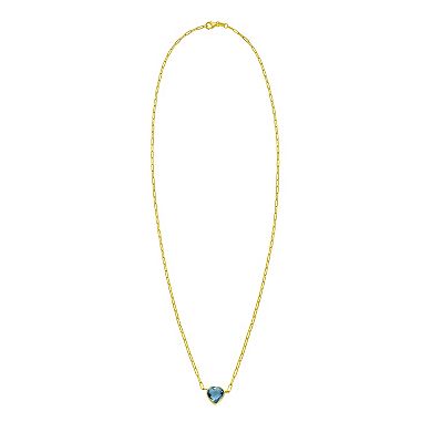 Karat Rush 14k Gold Blue Topaz Heart Paperclip Necklace