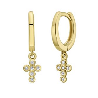 Karat Rush 14k Gold Diamond Cross Nickel Free Hoop Earrings