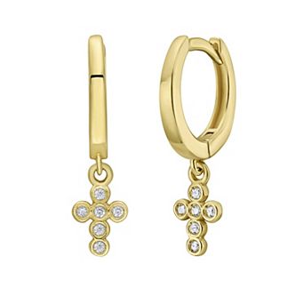 Karat Rush 14k Gold Diamond Cross Nickel Free Hoop Earrings