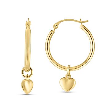 Karat Rush 14k Gold Dangling Heart Hoop Earrings