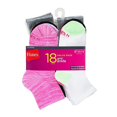 Girls Hanes Ultimate 18-Pack Ankle Socks Set