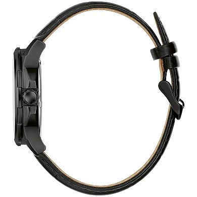 Caravelle Men's Automatic Black Ion-Plated Stainless Steel Leather Strap Watch